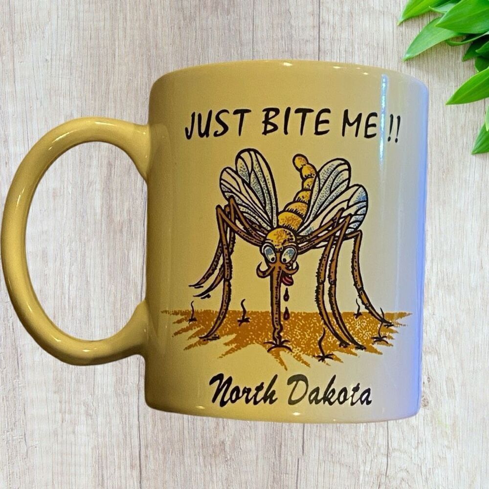 Vintage Just Bite Me Mug Mosquito North Dakota